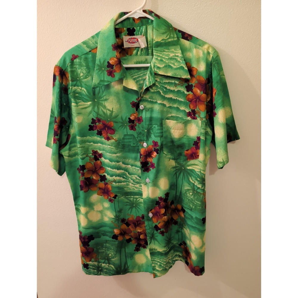 Vtg Pomare Tahiti Men's Hawaiian Shirt  Tropical Sz-L. Unique Colors.RN 37145